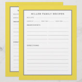 Papier Recettes de nom de famille | Simple moderne jaune (Devant / Derrière)