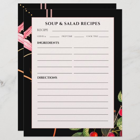 Papier Recettes de soupe et salade | Cerises botaniques n (Devant / Derrière)