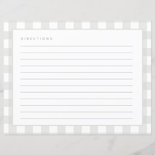 Papier Recettes En vichy Motif Gris et blanc Recette Card (Dos)