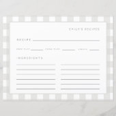 Papier Recettes En vichy Motif Gris et blanc Recette Card (Devant)