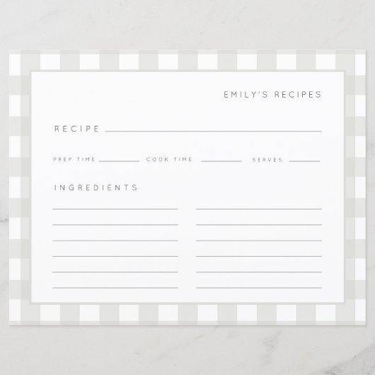 Papier Recettes En vichy Motif Gris et blanc Recette Card (Devant)