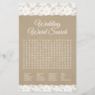 Papier Recherche de mots de mariage dentelle rustique Jeu