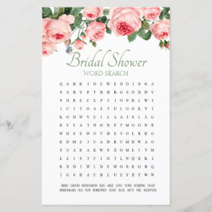 Papier Recherche de mots jeu de Baby Shower Rose Émouvant