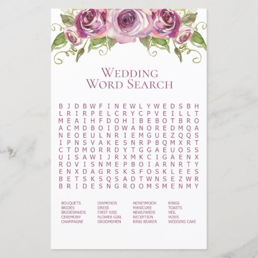 Papier Recherche de mots Mariages Rose Lavender (Devant)