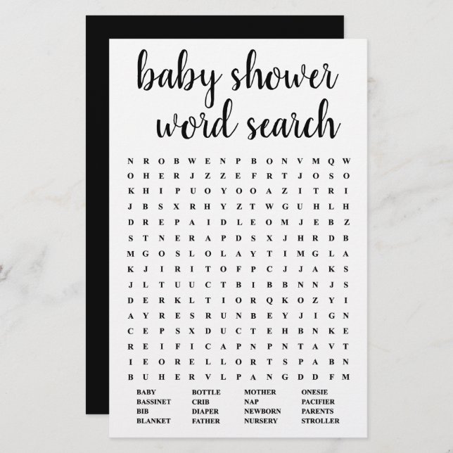 Papier Recherche simple de mot bébé | Black White Game Ca (Devant / Derrière)