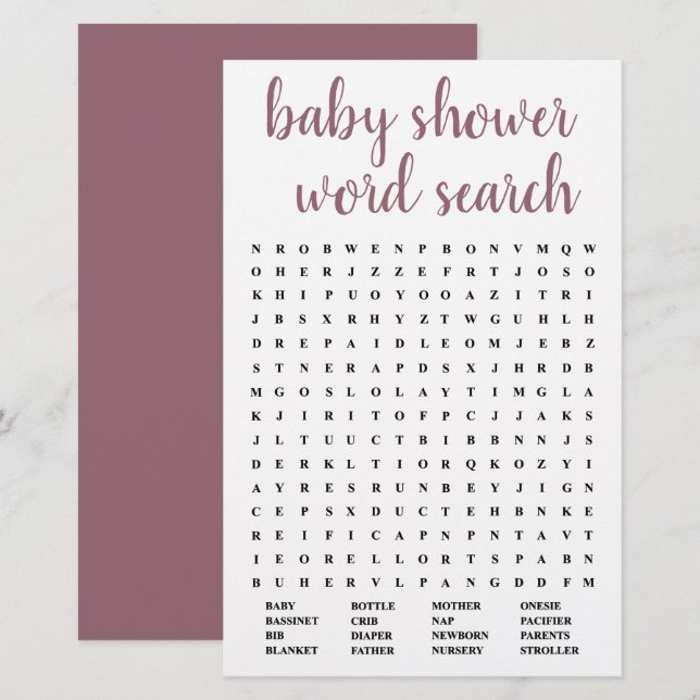 Papier Recherche simple de mot bébé | Jeu Rose du désert  (Devant / Derrière)
