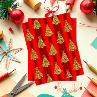 Papier Red and Gold Christmas Trees Scrapbook Paper