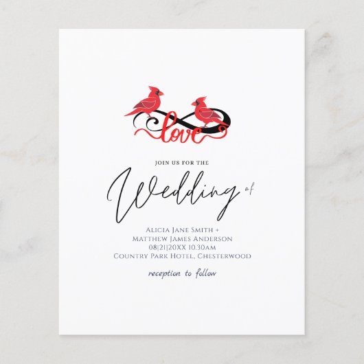 Papier Red Cardinal Infinity Love Faire-part de mariage (Devant)