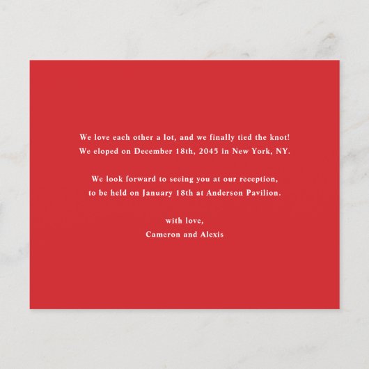 Papier Red Handwriting Just Married Faire-part (Dos)