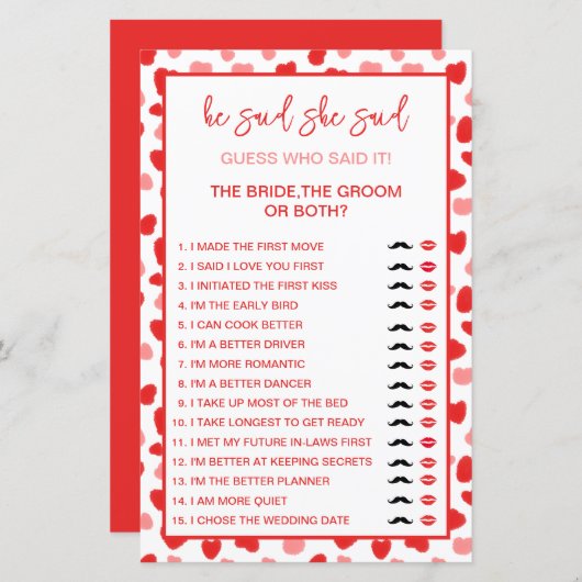 Papier Red Heart Mariée ou Groom Devinez qui a dit jeu (Devant / Derrière)