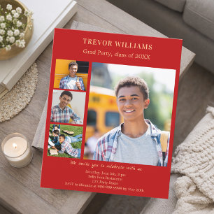Papier Red photo Graduation Party invitation