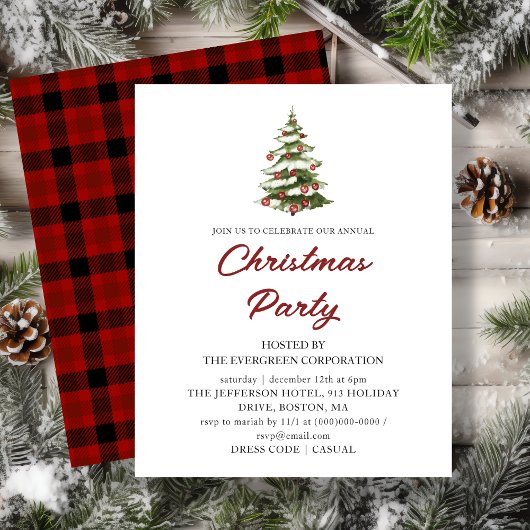 Papier Red Plaid Noël Holiday Invitation Budget