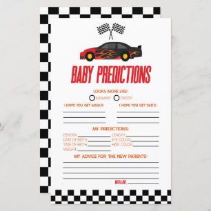 Papier Red Race Car Baby shower de prédictions jeu