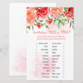 Papier Red Rose Anniversaire Ce ou Ce Jeu (Devant / Derrière)