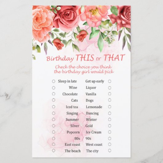 Papier Red Rose Anniversaire Ce ou Ce Jeu (Devant)