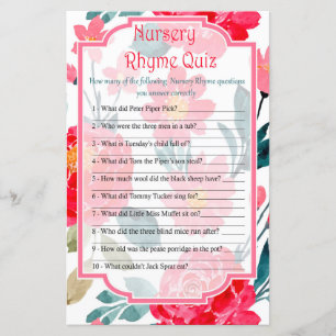 Papier Red Rose Nursery Rhyme Quiz jeu de baby shower