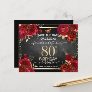 Papier Red Roses 80e anniversaire Enregistrer la date Bud