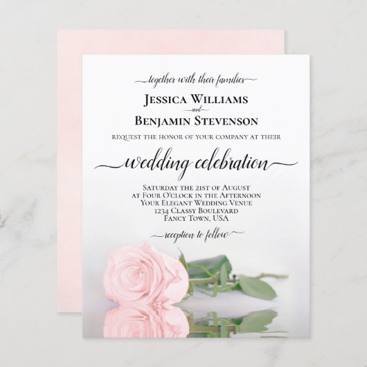 Papier Reflet du Faire-part de mariage budgétaire rose (Devant / Derrière)