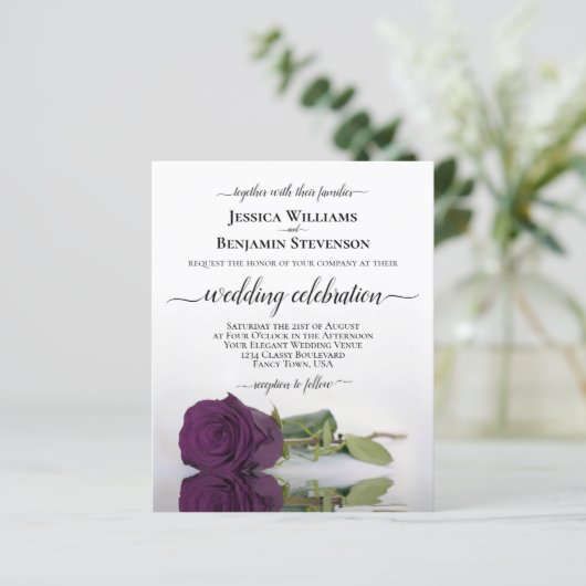 Papier Reflet Plum violet Rose BUDGET Mariage Invitation (Debout devant)