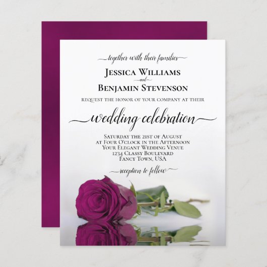 Papier Refléter Magenta Rose BUDGET Invitation de mariage (Devant / Derrière)
