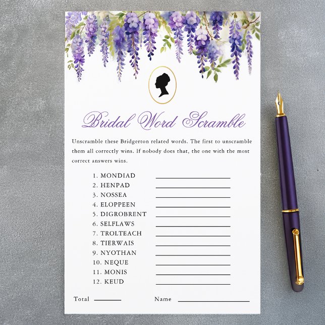 Papier Regency Word Scramble Wisteria Fête des mariées Je (Créateur téléchargé)
