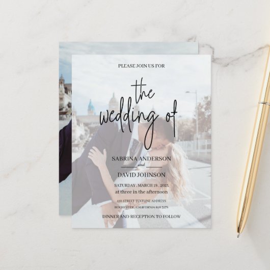 Papier Rejoignez-nous pour l'invitation photo mariage (Devant/Arrière en situation)