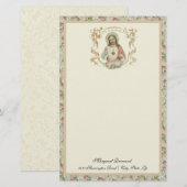 Papier Religieux Sacré Coeur Jésus Roses Vintages (Devant / Derrière)