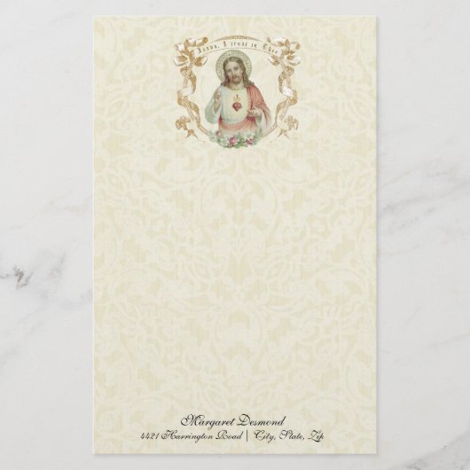 Papier Religieux Sacré Coeur Jésus Vintage catholique (Devant)
