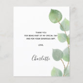 Papier Remerciement de douche de mariée de budget eucalyp (Dos)