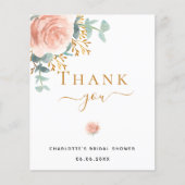 Papier Remerciement de mariage BUDGET rose floral or rose (Devant)