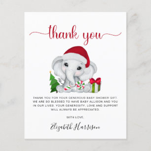 Papier Remerciement pour Baby Shower Santa Éléphant Noël