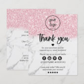 Papier Remerciement pour commande de marbre rose pailleté (Devant / Derrière)