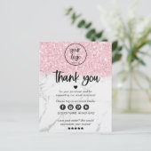 Papier Remerciement pour commande de marbre rose pailleté (Debout devant)