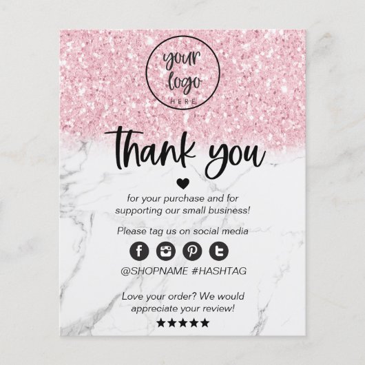 Papier Remerciement pour commande de marbre rose pailleté (Devant)