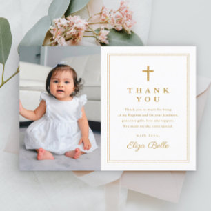 Papier Remerciements Élégants de Baptême avec Croix Dorée
