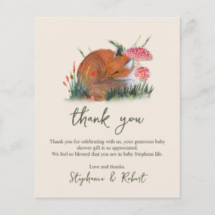 Papier Remerciements pour Baby Shower Renard Endormi en F