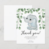 Papier Remerciements pour la Baby Shower Éléphant Bleu Eu (Devant / Derrière)