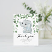 Papier Remerciements pour la Baby Shower Éléphant Bleu Eu (Debout devant)