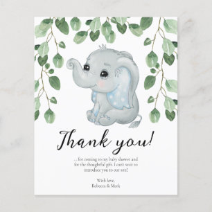 Papier Remerciements pour la Baby Shower Éléphant Bleu Eu