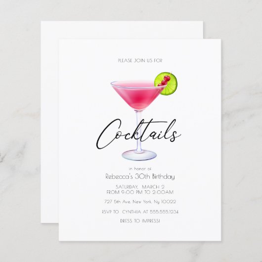 Papier Remise Cosmo Cocktail Invitations (Devant / Derrière)