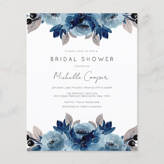 Papier Remise Elegant Dusty Blue et Navy Floral (Devant)