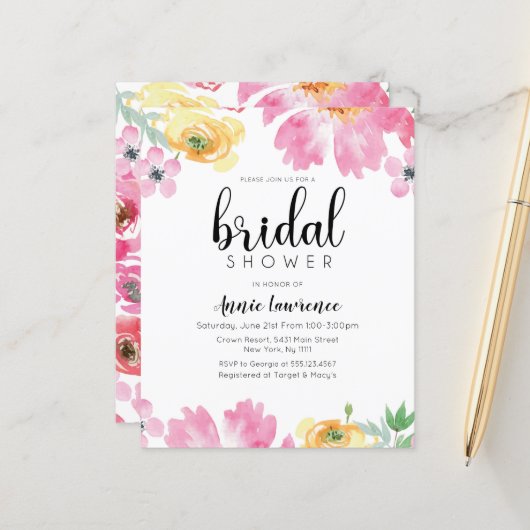 Papier Remise Floral Bridal Shower Invitations (Devant/Arrière en situation)