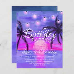 Papier Remise Purple Beach Sunset Anniversaire Invitation