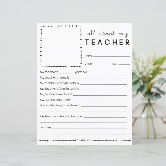 Papier Remplissez en blanc Tout à propos de mon enseignan (Debout devant)