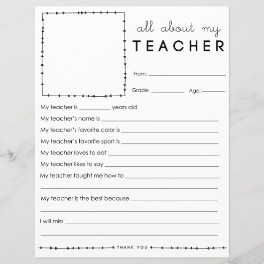 Papier Remplissez en blanc Tout à propos de mon enseignan (Devant)