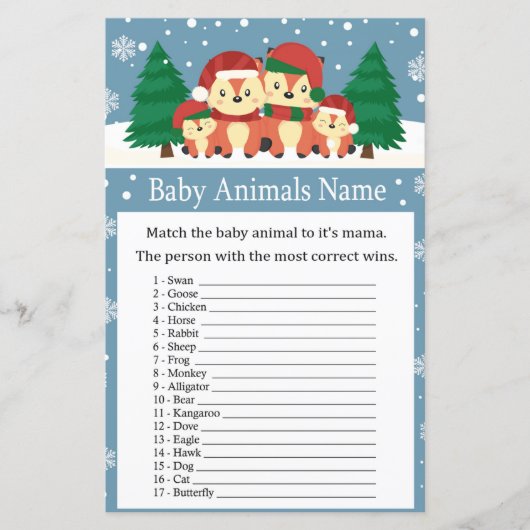 Papier Renard d'hiver Bébé Animaux Nom baby shower de jeu (Devant)