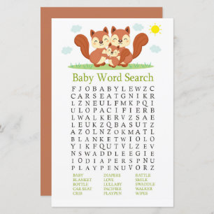 Papier Renard endormi Baby shower Word Search Jeu