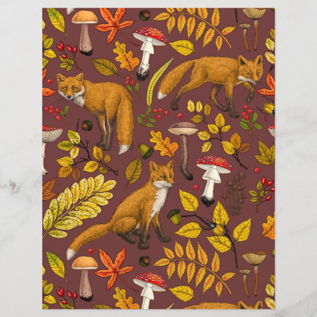 Papier Renards d'automne sur chocolat brun (Devant)