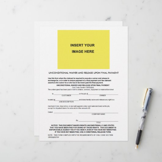 Papier Renonciation et libération inconditionnelles vierg (Devant/Arrière en situation)