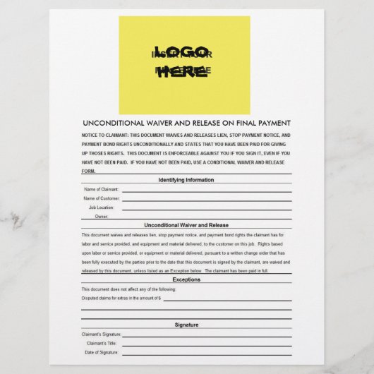 Papier Renonciation inconditionnelle et libération finale (Devant)